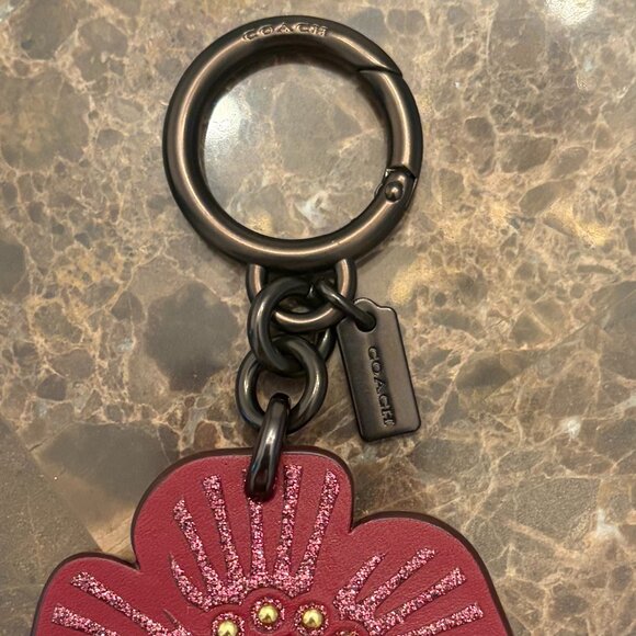 Coach Cherry Red Glitter Tea Rose Bag/Key Charm - Picture 3 of 8